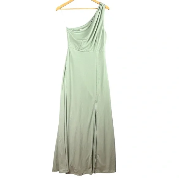 Birdy Grey “Kira” Crepe One-Shoulder Sage Bridesmaid Gown – Sz S (NWT) - Picture 2 of 14